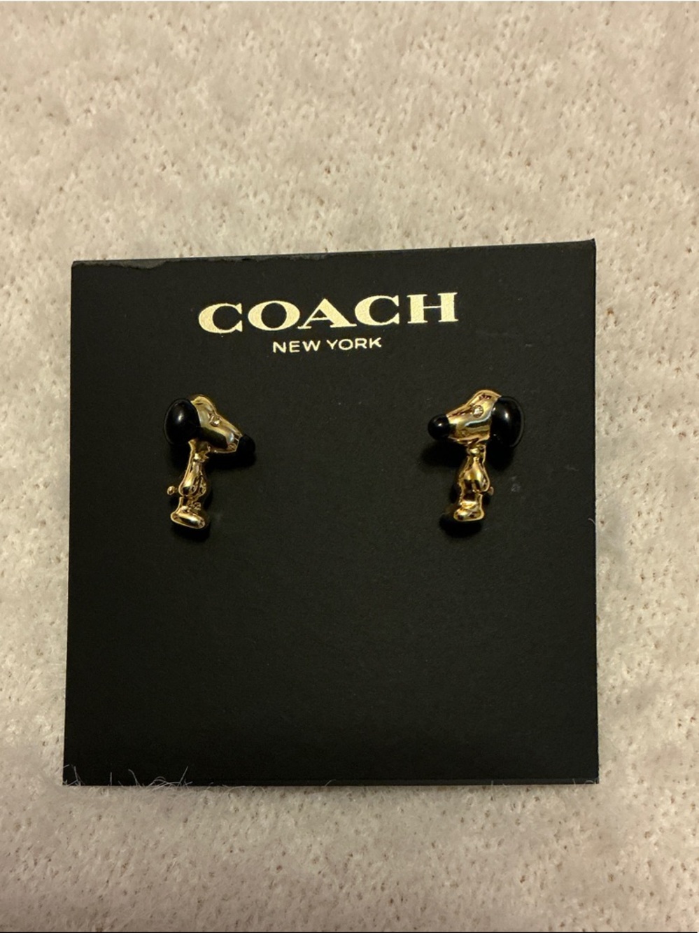 Coach Gold-tone Snoopy Head Stud Earrings with Black Accents - Picture 4 of 4